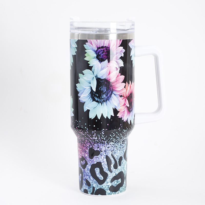 Wholesale 40oz Printed Handle Cup 1200ml Thick Spray Plastic Insulated Cup Tumbler Cup